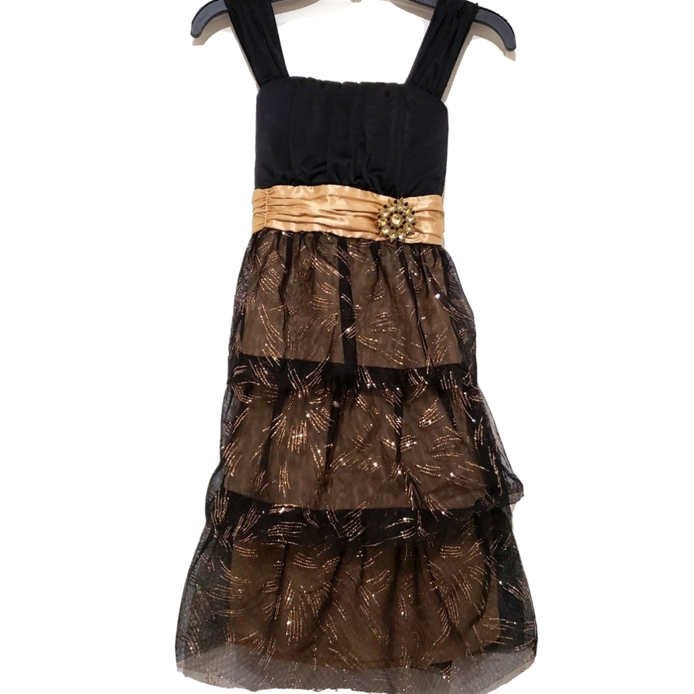 BCX girl Holiday Glitter Gold Black Kids Dress 12